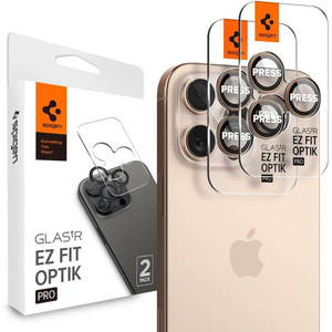 Spigen IPhone PROTECTOR DE CÁMARA OPTIK PRO GLAS.TR "EZ FIT" PROTECTOR DE CÁMARA 2-PACK 16 PRO / PRO MAX DESERT TITANIUM