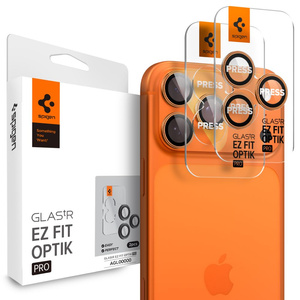 PROTECTEUR DE CAMÉRA Spigen OPTIK PRO GLAS.TR "EZ FIT" PROTECTEUR DE CAMÉRA 2-PACK IPhone 16 PRO / MAX / 17 PRO / MAX ORANGE